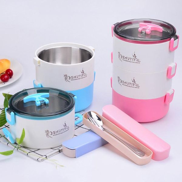 

новый пищевой контейнер для завтрака из нержавеющей стали 1 2 3 слоя школа милый bento box для детских хранения портативные обеденные обеден