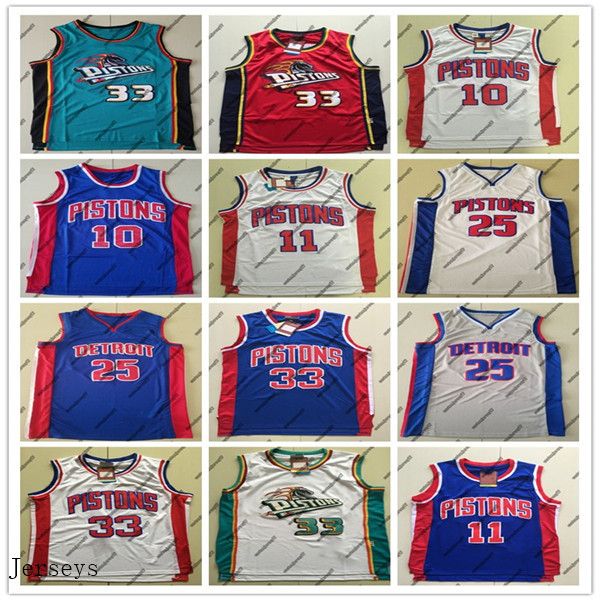 

2020 men pistons detroit 11 thomas 25 rose 33 hill 10 rodman high school derrick grant jersey college basketball city jerseys, Black