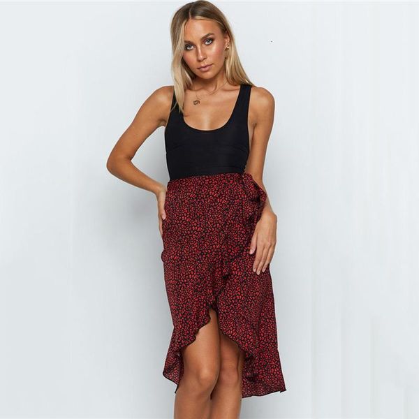 

fashion women lady leopard high waist bodycon wrap midi skirt elegant evening party club ruffles ladies streetwear1, Black