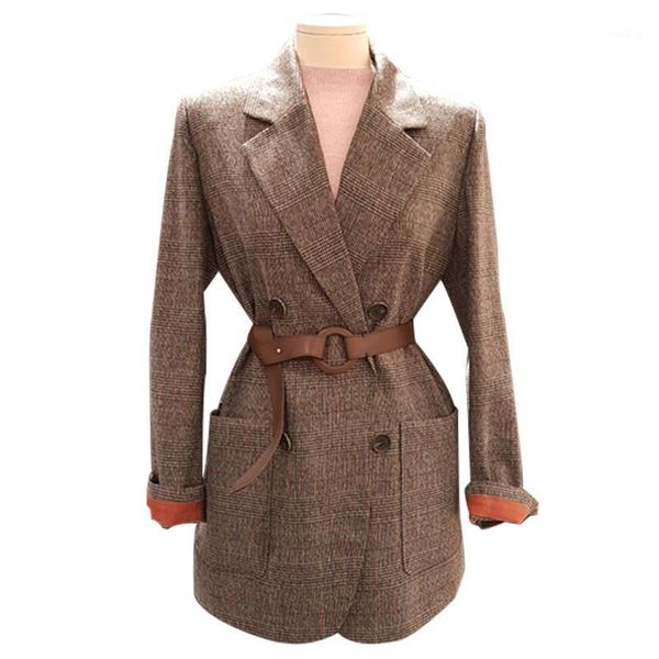 

womens blazer casual spring and autumn new style the korean version stylish and versatile plaid suit woman belt woman coat1, White;black