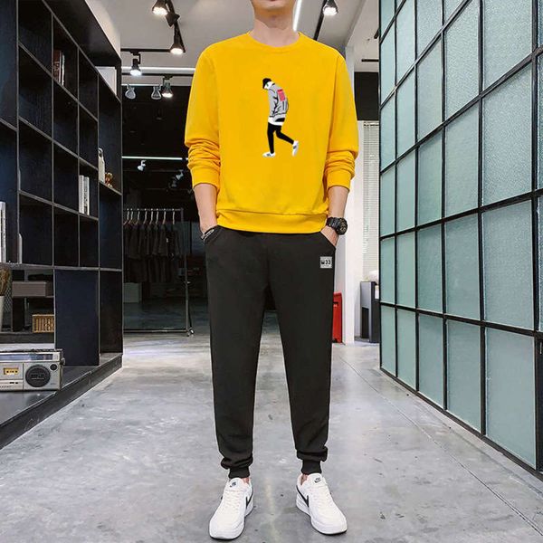 

fashion fall 2020 / casual winter sports two piece men's sportswear ant wrinkle long sleeve suit, Gray