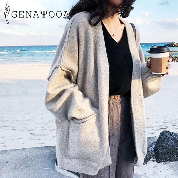

genayooa open stitch cardigan women coat 2021 woman autumn winter korean cashmere cardigan knit sweater women oversized ladies, White