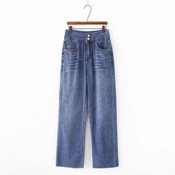 

spring autumn winter cotton moto biker jean boyfriend femme wide leg jeans high waisted jeans, Blue