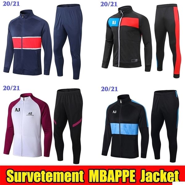 

2020 2021 mbappe soccer jacket survetement training suit new tracksuit sportwear kids jacket windbreaker zipper verratti jogging sets, Black