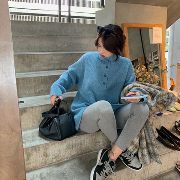 

2021 new korean fashions oversized for solid women only breasted thicken knit sweater woman autumn winter clothes df8l, White;black