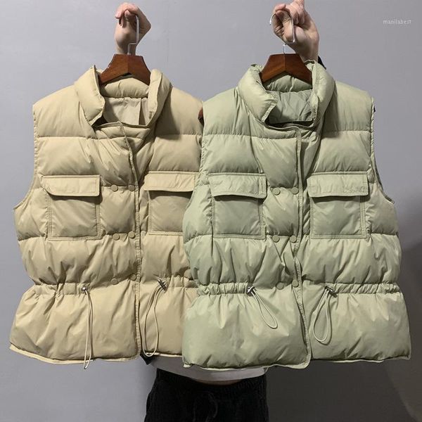 

2020 autumn and winter new waist waist down vest women's short white duck down light bread clothing vest jacket1, Black