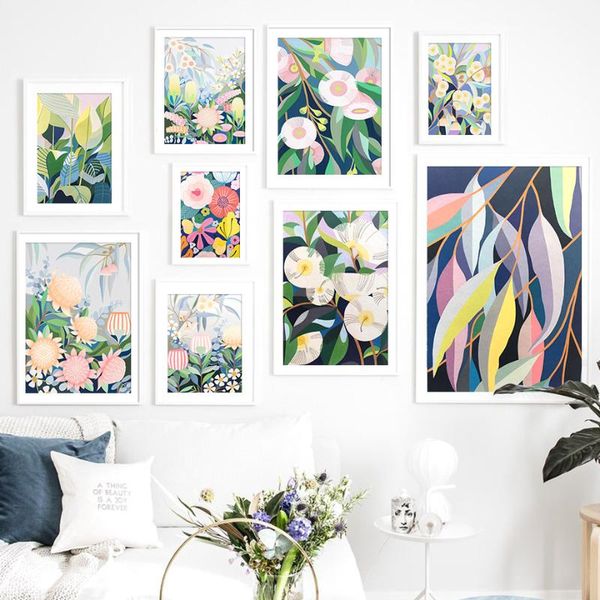 

paintings abstract colored flower leaves minimalist wall art canvas painting nordic posters and prints pictures for living room decor