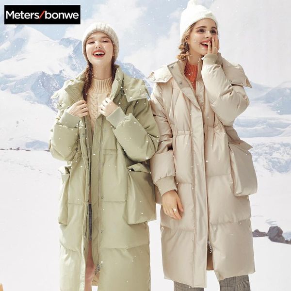 

metersbonwe 2020 new long down jacket women winter warm 80% white duck down hooded female coat winter down coat 633032 c1204, Black