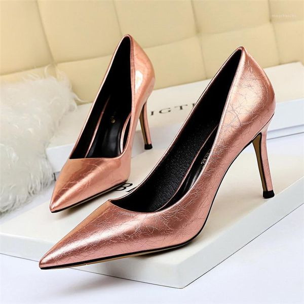 

dress shoes bigtree elegant vintage heels women pumps solid fine with pointed toe shallow fashion high 8cm women's party shoes1, Black