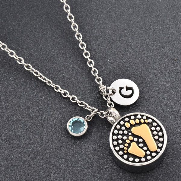 

footprint pendant cremation urn round pendant necklace for ashes holder stainless steel memorial jewelry keepsake jewelry, Silver