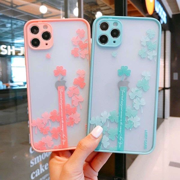 

lucky flower cartoon simple solid color iphone11 pro xsmax mobile phone shell anti-fall lens all-inclusive frosted silicone