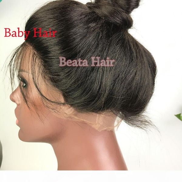 

straight lace front human hair wigs with baby hair glueless full lace wigs brazilian virgin full lace human hair wig pony tail wig, Black;brown