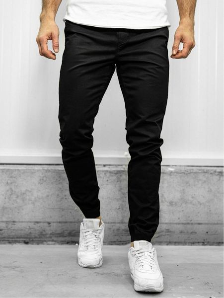 

men solid slant pocket tapered pants h3dk#, Black