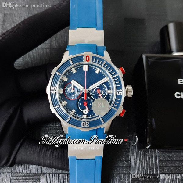 

2022 diver 1503-170le-3-93-hammer miyota quartz chronograph mens watch steel case blue dial stick markers rubber strap satch puretime limite, Slivery;brown