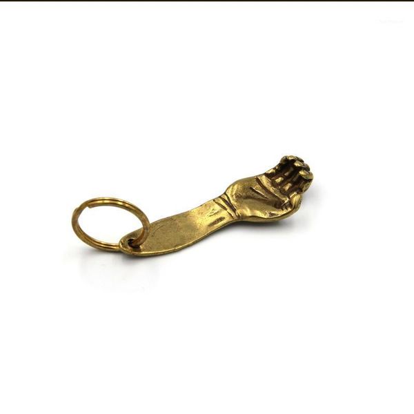 

retro brass bottle opener hand design key ring1, Silver