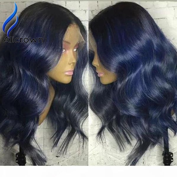 

alicrown 13*6 body wave lace front human hair wigs with baby hair brazilian non-remy middle ratio ombre lace wigs 130% density, Black