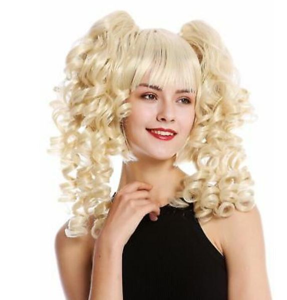 Perücke Damen Cosplay 3-teilig Bob + lange abnehmbare Zöpfe Spirallocken Blond