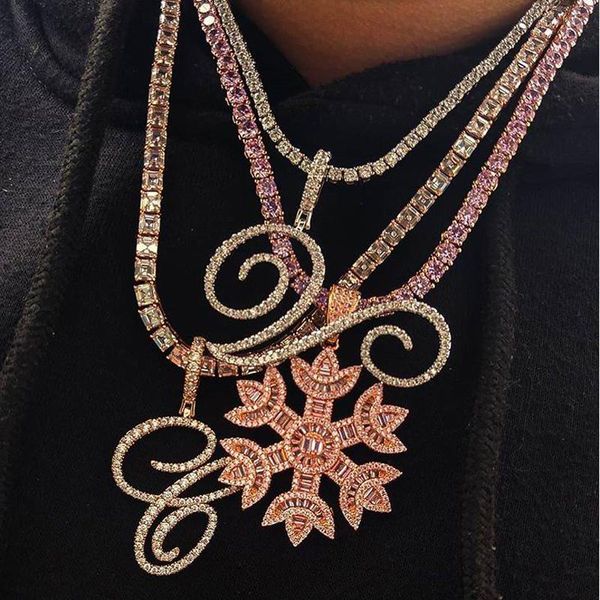 

chains cursive letters name pendant necklace gold silver color charm cubic zirconia full iced out choker for mens hiphop jewelry