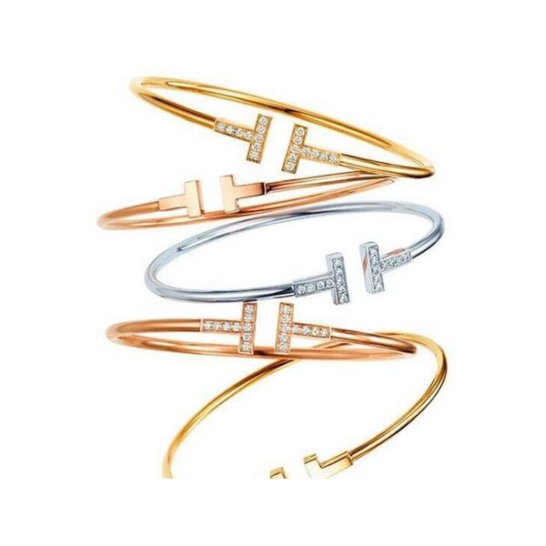 

gold plated adjustable cz crystal pulsera double t shaped metal cuff bracelets&bangle open cross charm bracel sqcybt new_dhbest, Black