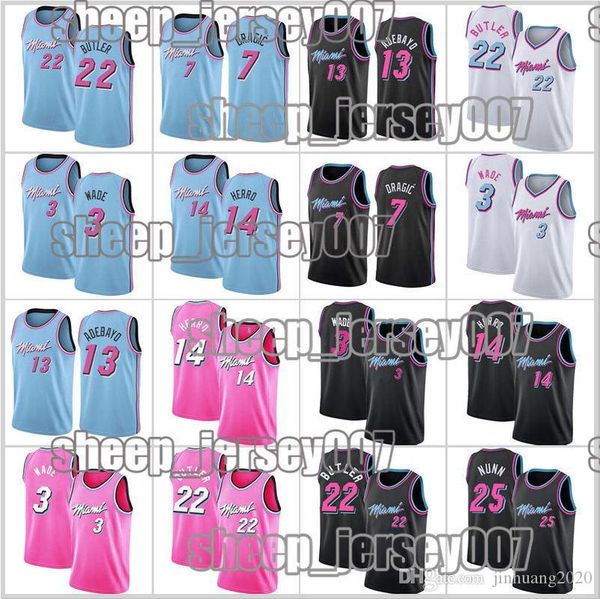 

dwyane 3 wade jimmy 22 butler miami heat jersey goran 7 dragic tyler 14 herro bam 13 adebayo jersey duncan 55 robinson basketball, Black;red