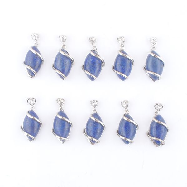 

natural gemstone lapis lazuli horse eye shape pendants fashion healing charms pendulum necklace making accessories dn3248, Silver