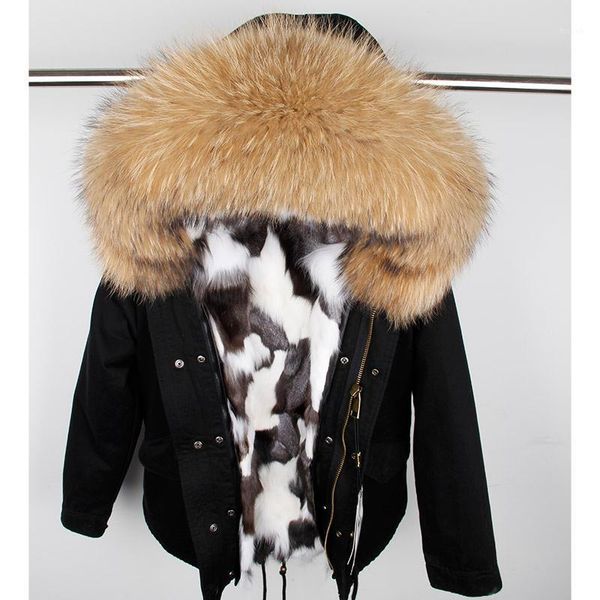 

woman real fur lining winter jacket parka large raccoon fur hooded coat1, Black