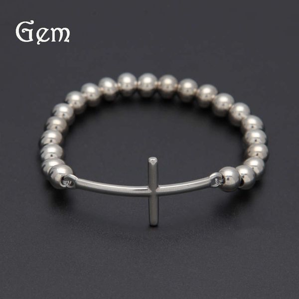 

street fashion stainless steel color preserving hip hop bead bracelet cross stitching meiya new bracelet, Silver