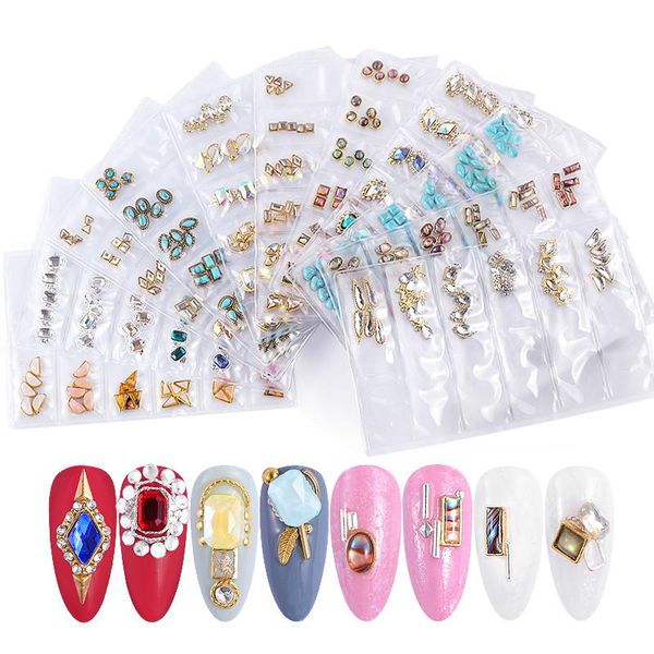

mix designs alloy nail art decorations colorful ab crystal rhinestones for nails diy retro jewelry diamonds charm nail ornaments, Silver;gold