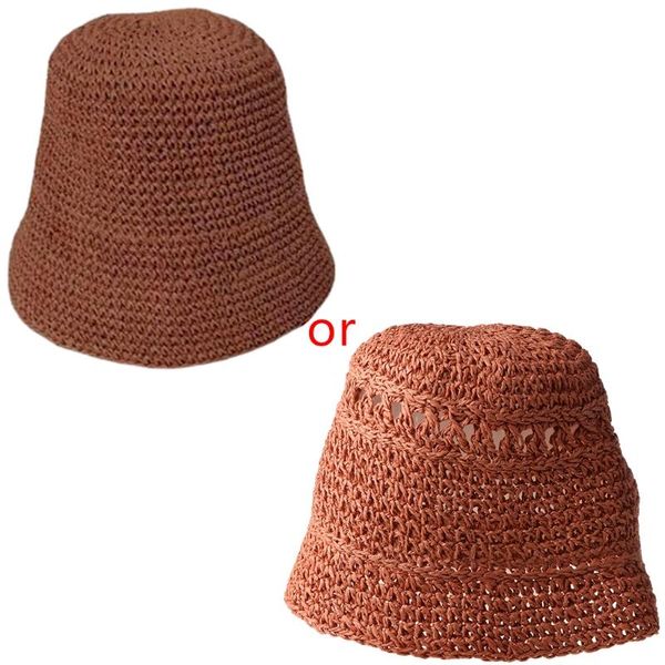 

beanie/skull caps women summer crochet straw bucket hat sun protection dome foldable fisherman cap, Blue;gray