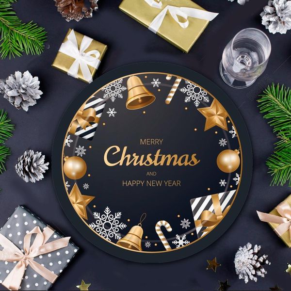 

paper plate cup napkin black gold tableware disposable party tableware christmas tableware set navidad noel happy new year 2020 bbykjb