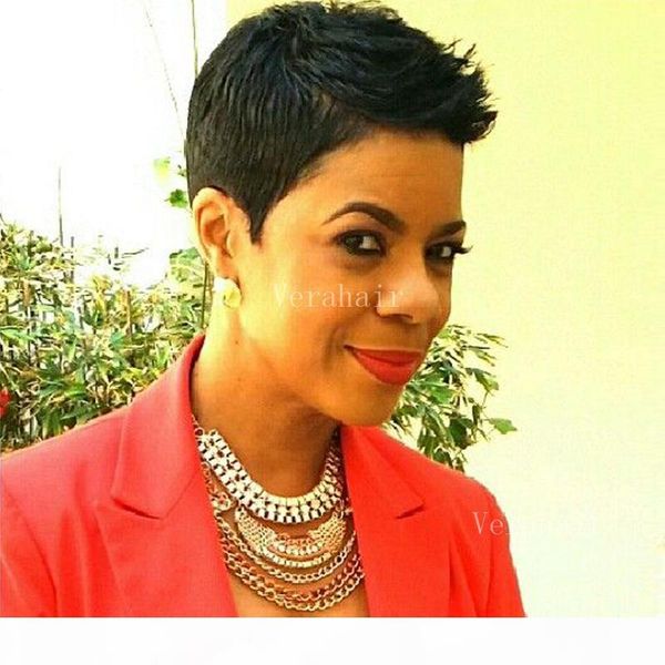 

human hair malaysian wig short none lace wigs pixie short cut unprocessed grade human hair wigs for black women, Black;brown