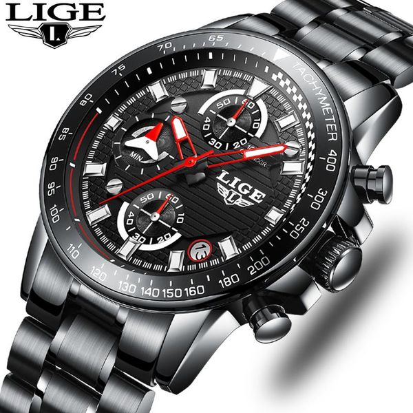 

wristwatches lige mens fashion business quartz watch men sport full steel waterproof black clock watches relogio masculino, Slivery;brown