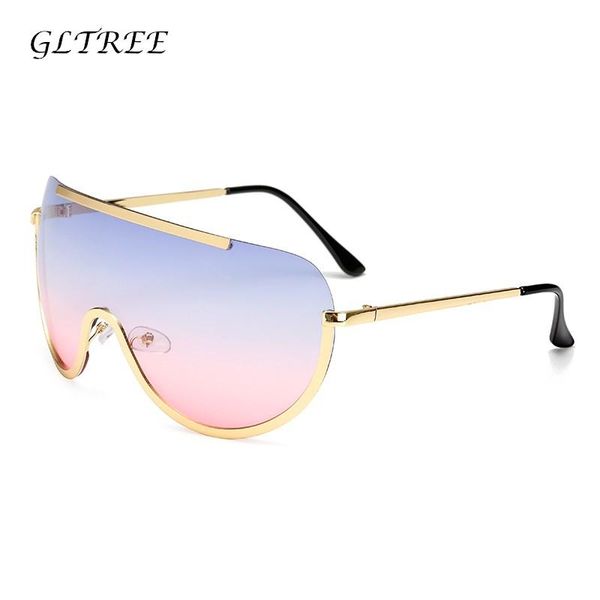 

gltree one-piece lens oversized square sunglasses women fashion brand designer big man sun glasses female metal frame uv400 g386, White;black