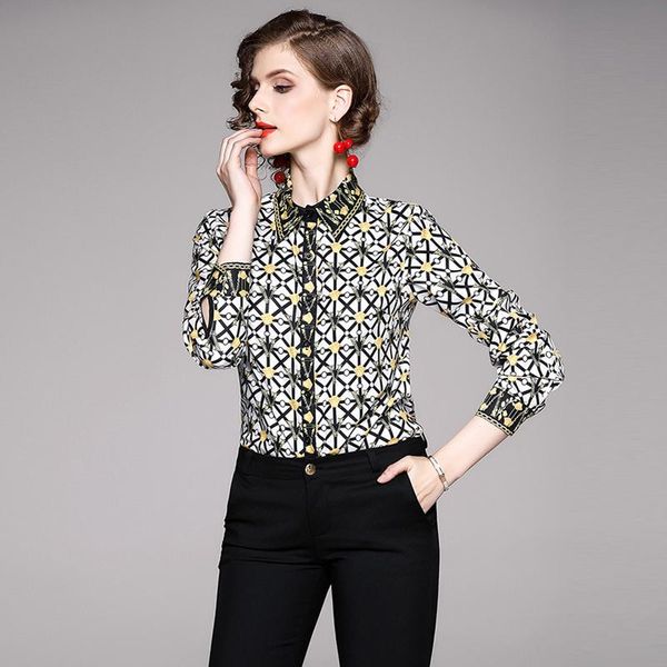 

womens blouses print turn-down collar button full sleeve office lady ladies fashion shirts 2020 new womens autumn blouses, White
