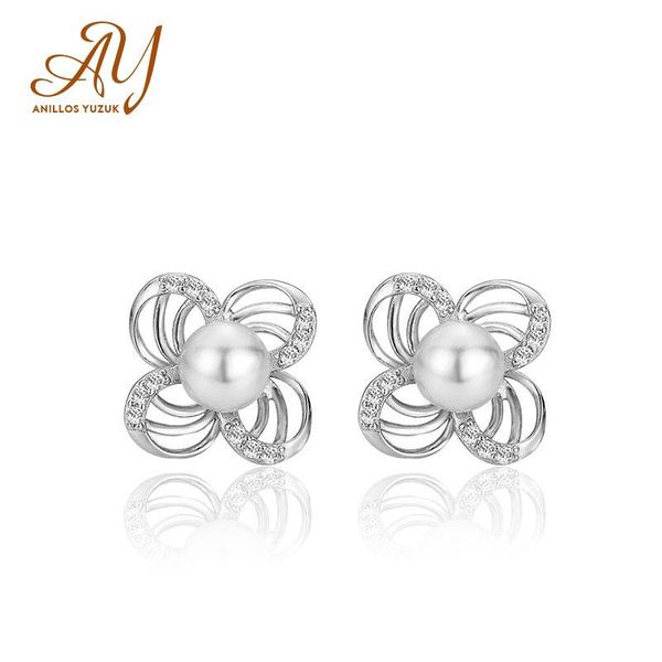 

stud anillos yuzuk silver 925 jewelry luxury trendy pearl earrings sterling for women fine, Golden;silver