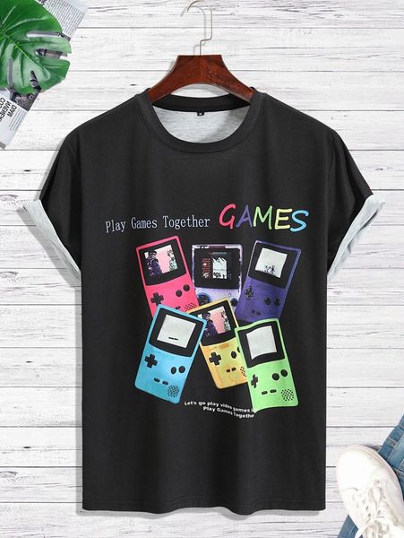 

men game console & slogan graphic tee s2yd#, White;black