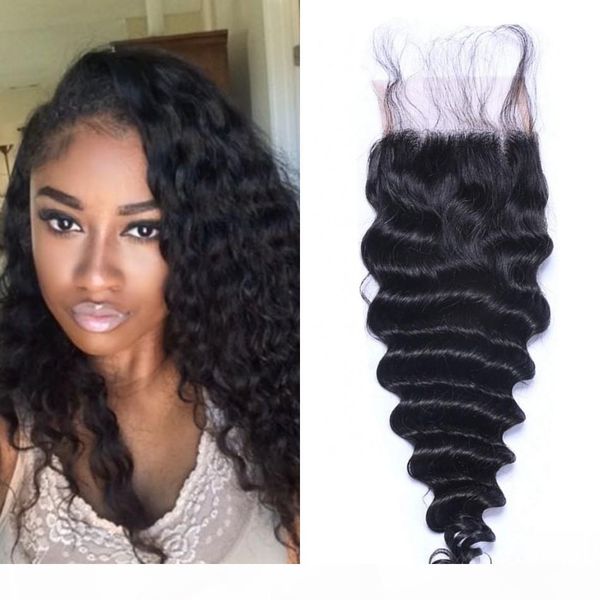 

malaysian virgin human hair deep wave closure with baby hair natural color 4x4 lace closure, Black;brown