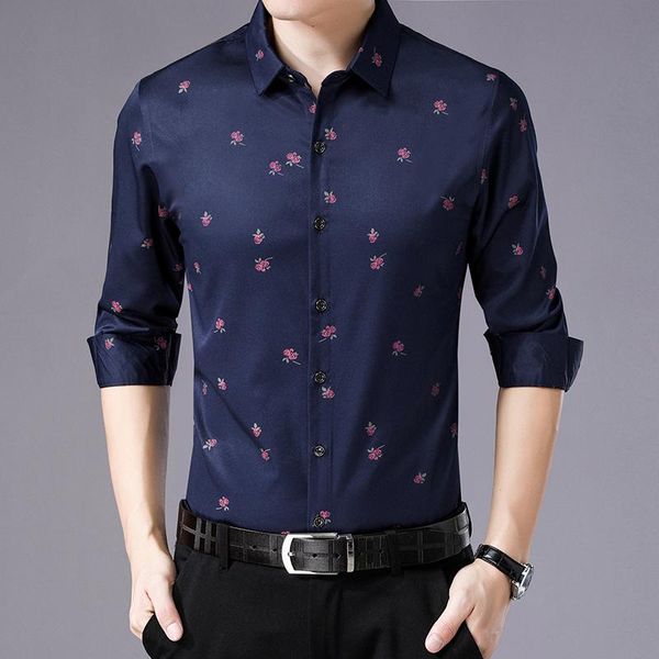 

2020 men's business casual long sleeve shirt male floral dress shirt, White;black