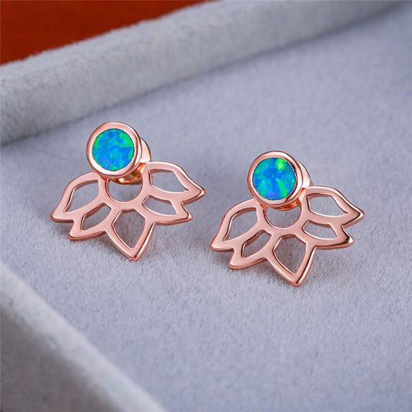 

stud simple female round opal earrings rose gold silver color party elegant hollow flower wedding for women, Golden;silver