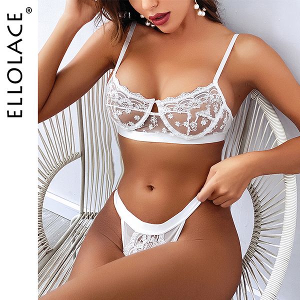 

ellolace women's underwear lingerie see through erotic lingerie set embroidery push up transparent underwear women bra set c1212, Black;white