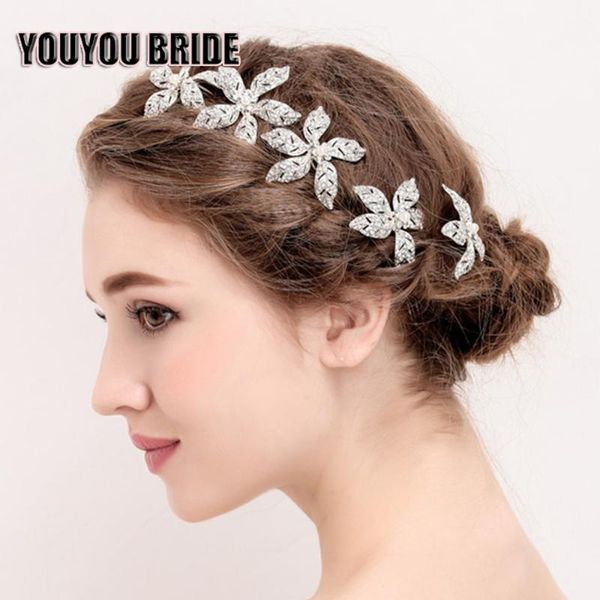 

YOUYOU BRIDE Bridal Hair Comb Hair Pins Clips Gorgeous Silver Color Flower Pearls Crystal Bridal Jewelry Purely Handmade, Golden;silver