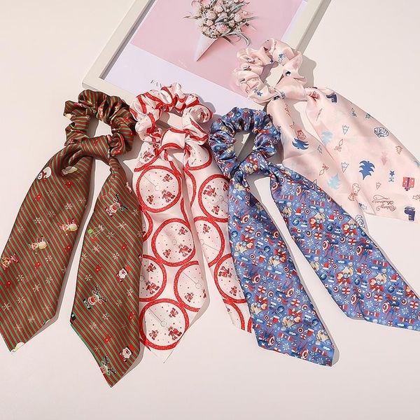 

hair accessories christmas women streamers scrunchies print elastic bow rope girl ties korean sweet headwear