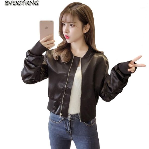 

new high waist short basic jacket women spring autumn zipper standing collar outwear fashion leisure coat female student 1, Black;brown