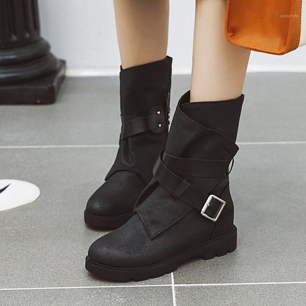 

boots sorphio retro girl buckle ankle zipper round toe low heel women arrival shoes woman1, Black