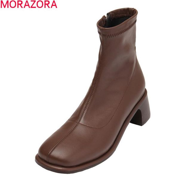 

morazora 2020 new brand fashion ankle boots autumn winter women boots thick heels square toe ladies shoes, Black