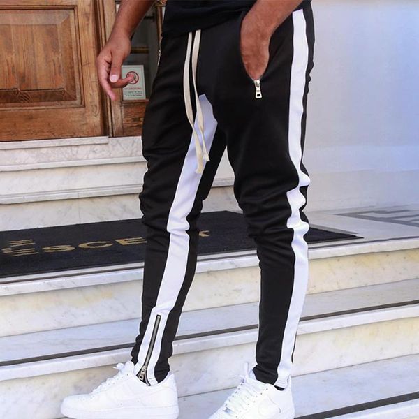 

casual men pants fitness sweatpants men joggers streetwear trousers male fashion stripe track pants gym sweatpants for me, Black