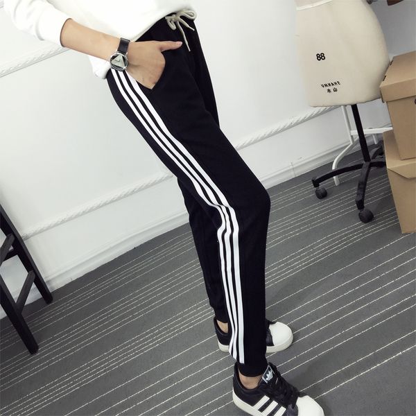 

women's trousers thin section spring and autumn new wave black sports pants casual harem pants loose trousers large size 201113, Black;white