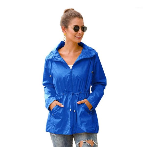 

women trench coat solid color outdoor hooded autumn windbreaker long sleeve waterproof rain coat outwear feminina 10 colors y3121, Tan;black
