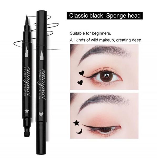

emaymei 3 pcs black stamp seal eyeliner pen double-headed waterproof eyeliner moon heart pentagram eyes makeup cosmetics tslm2