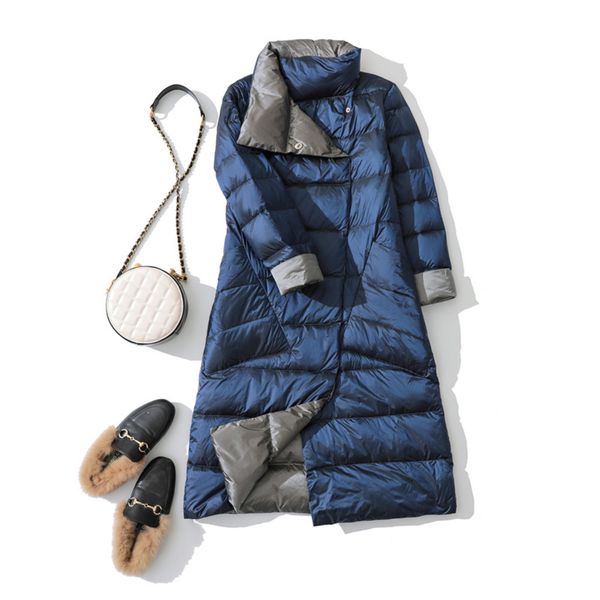 

double sided down jacket coat female winter turtleneck white duck down double breasted warm women parkas snow outwear c1204, Black